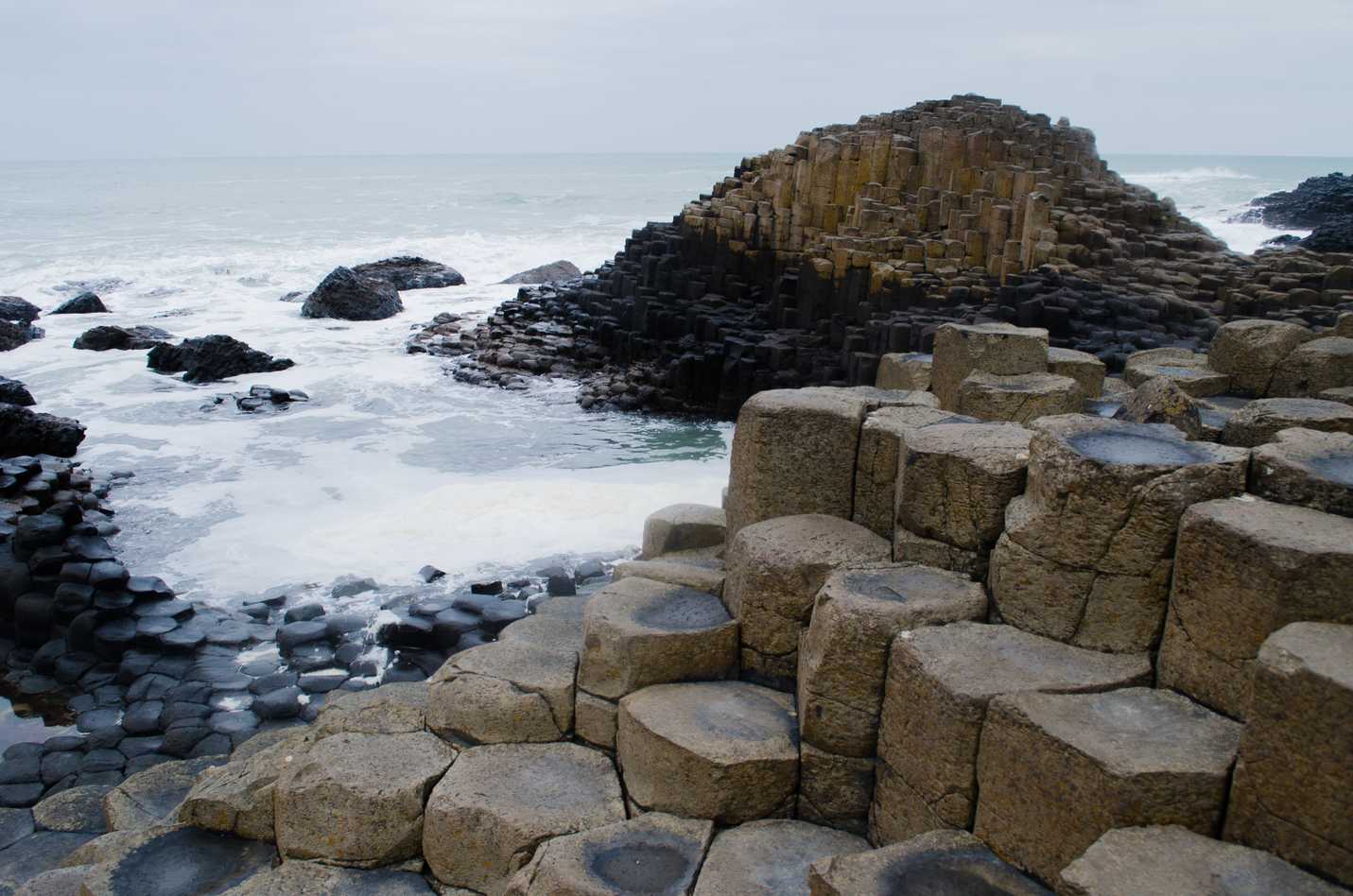 Hexagonal shaped stones at Giant's Causeway in Northern Ireland