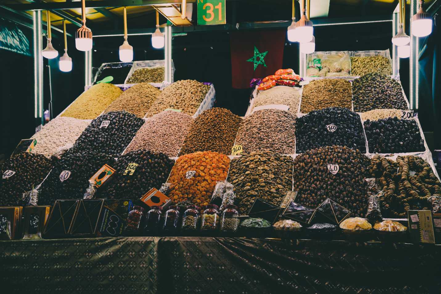 Dried fruits stand at Jemaa al Fnaa
