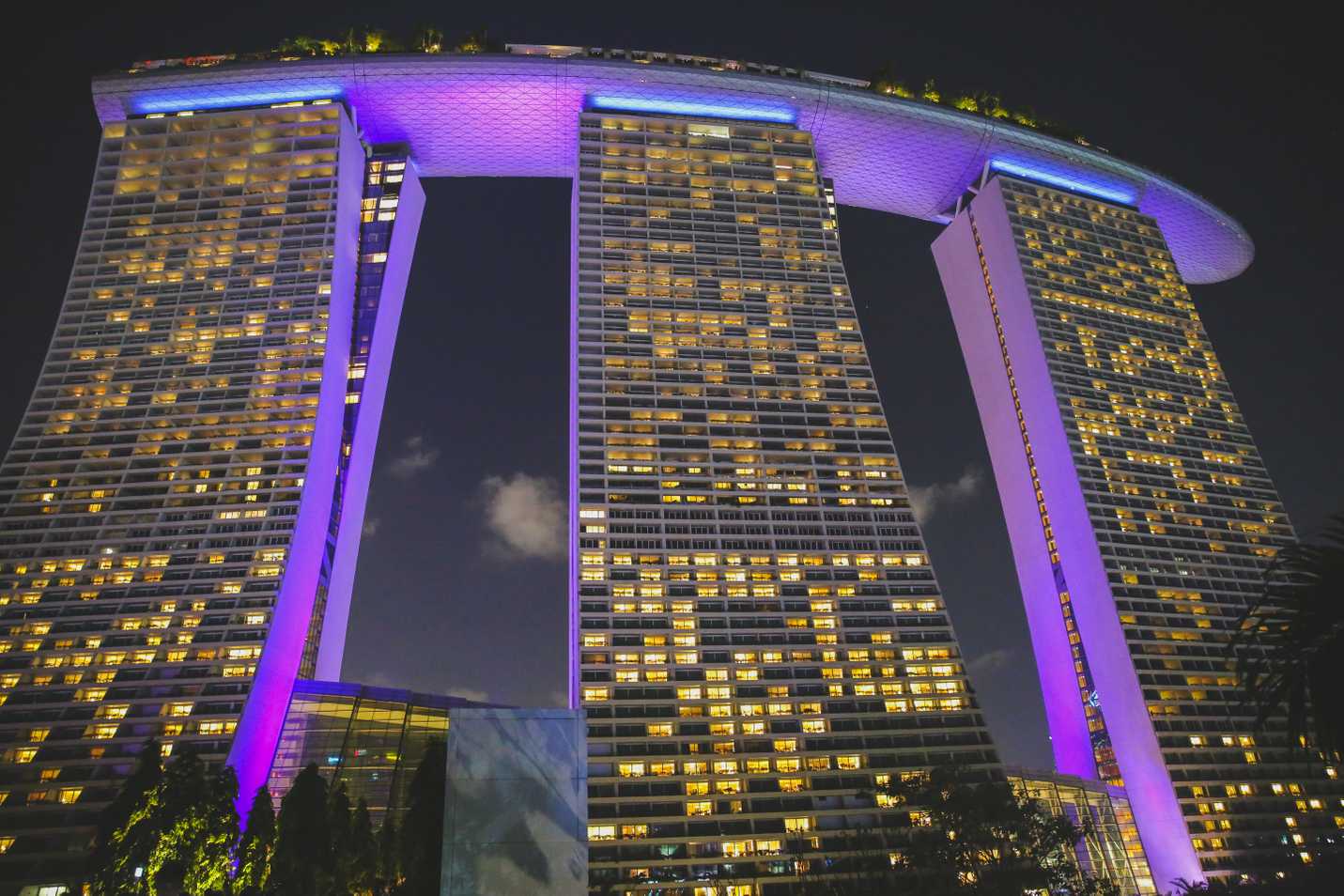 Feeling small at the bottom of Marina Sands Bay Hotel