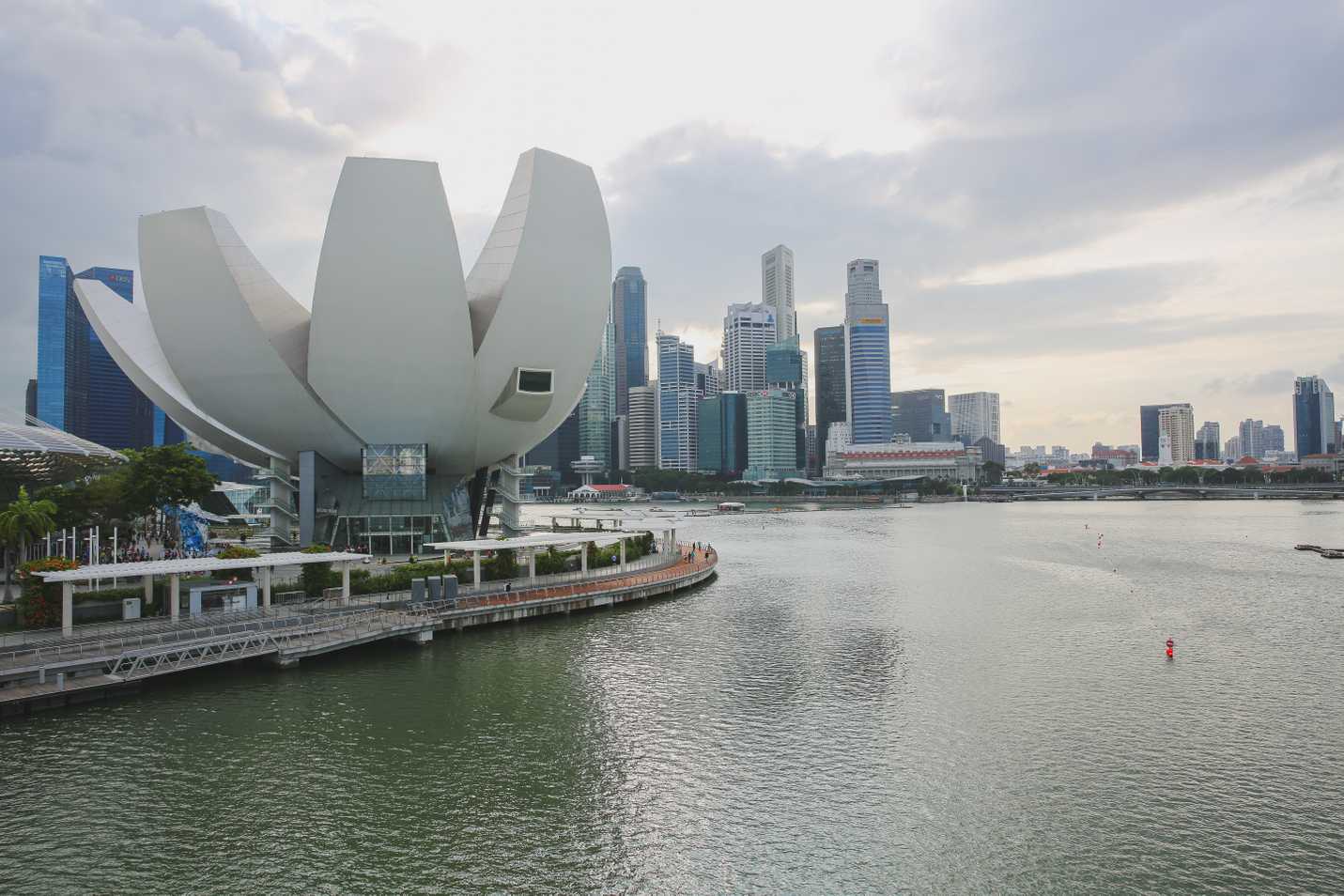 ArtScience Museum and bay standing on the Helix Bridge