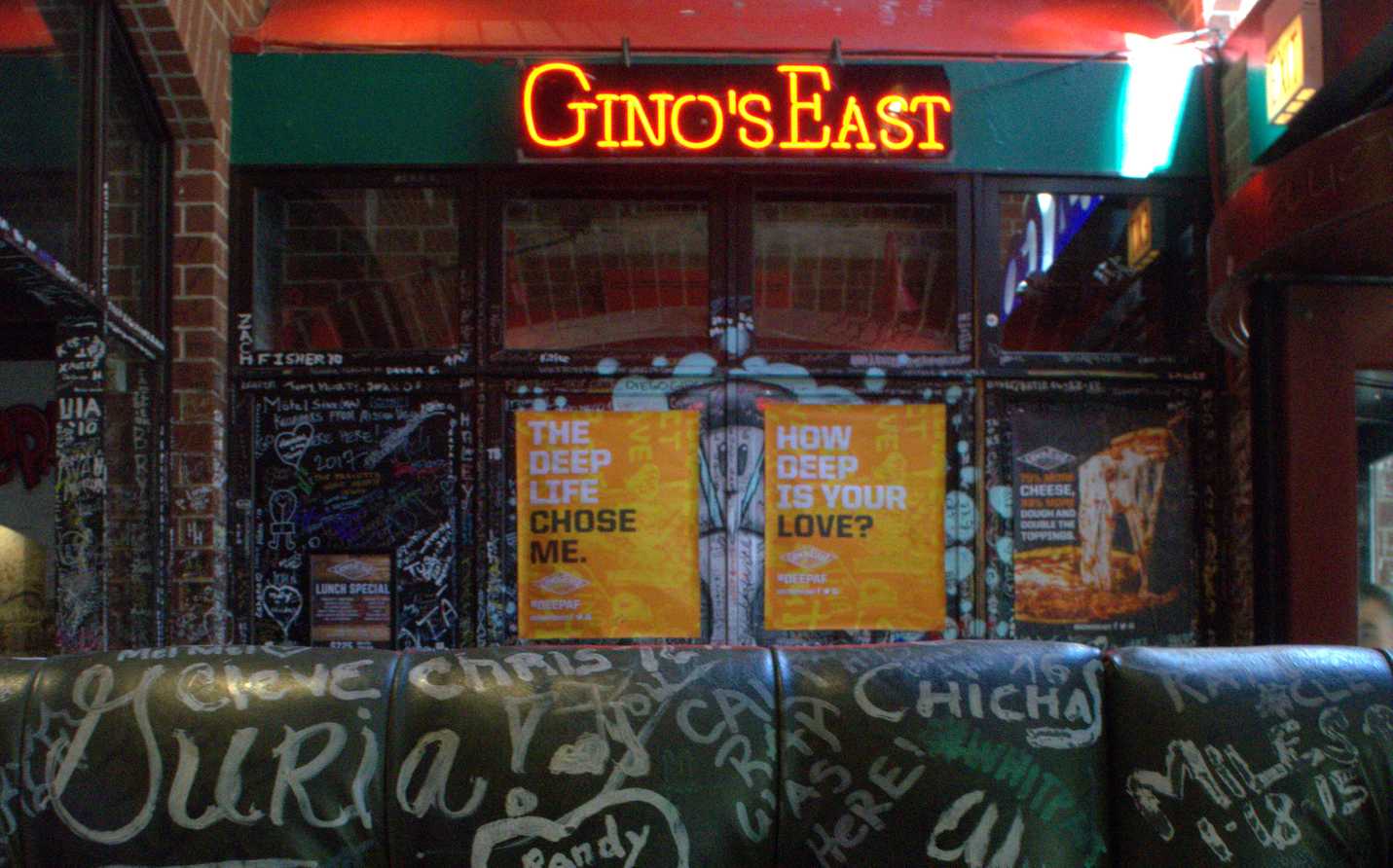 Sitting in the booth at Gino's East