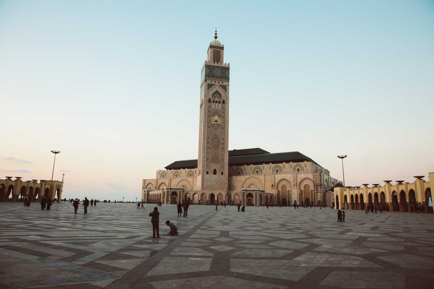 Hassan II Mosque at dusk